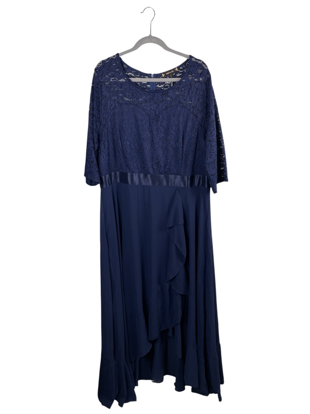 NEW Miusol Plus Size Floral Lace Ruffle Trim Maxi Dress Size 4XL Navy Blue Gown
